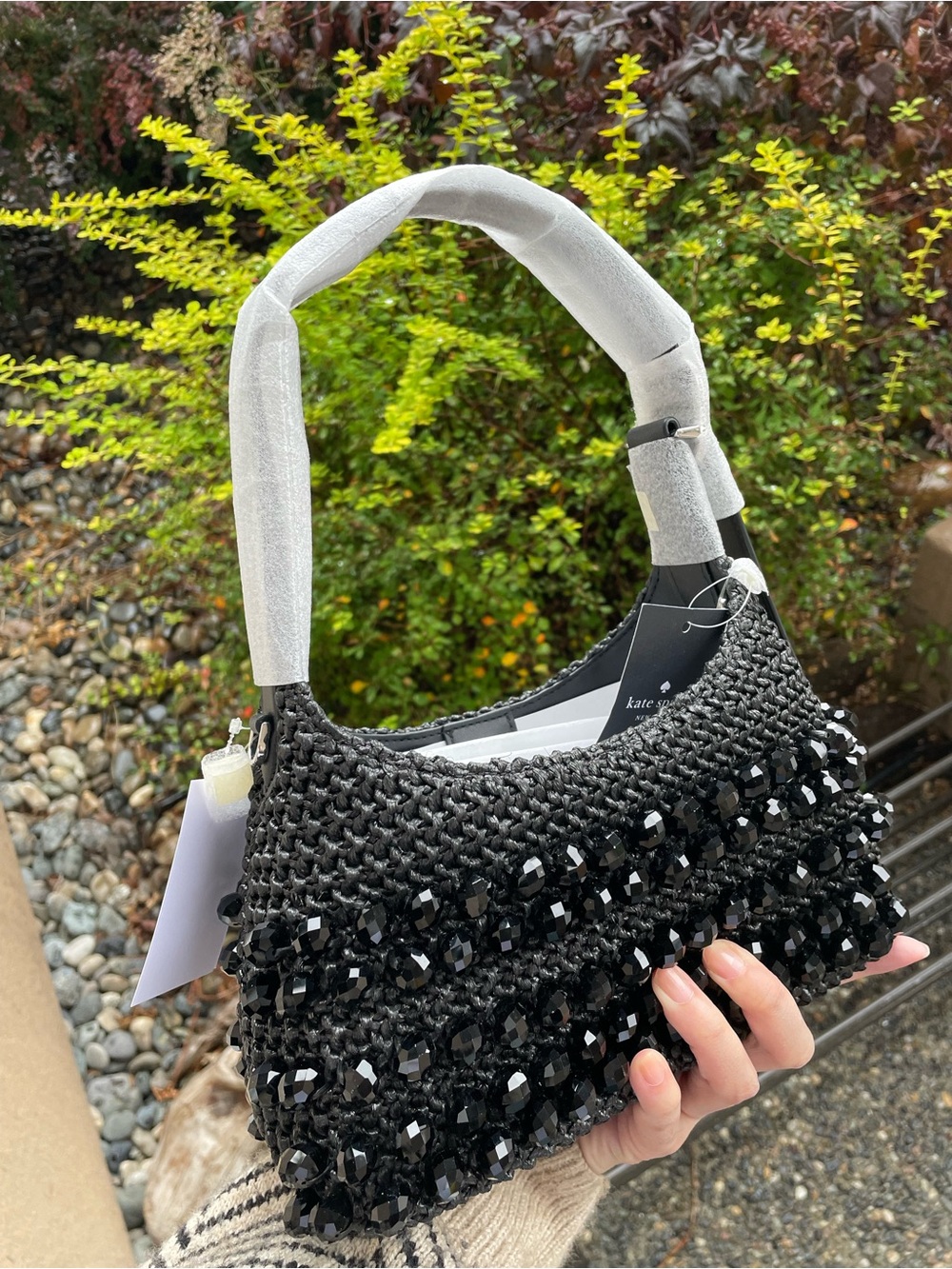 Black Beaded weave Shoulder Bag -Kate spade 454 Mini Crossbody Bag - Picture 4 of 6